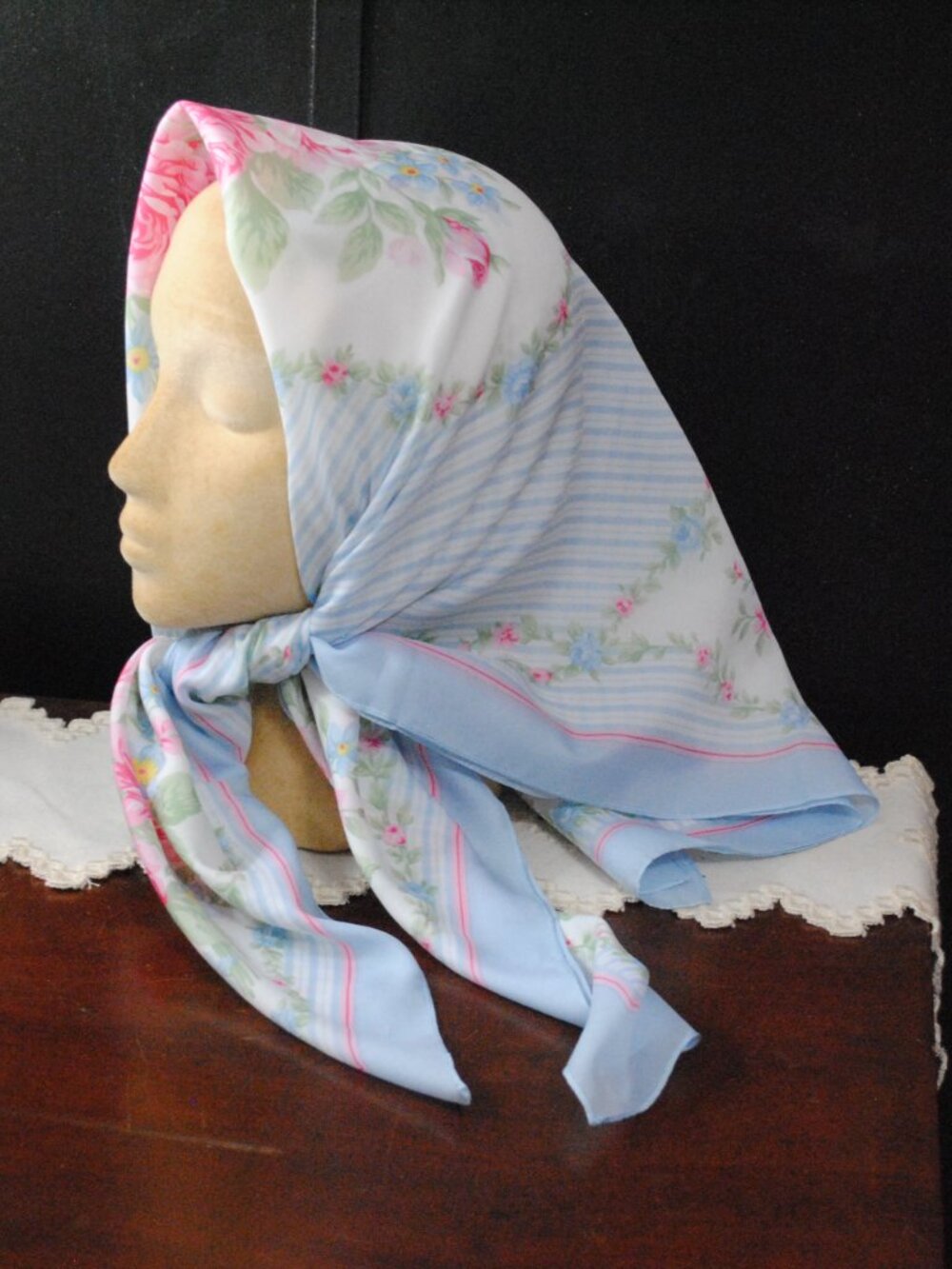 Large Vintage 1980s Avon Floral & Striped Scarf